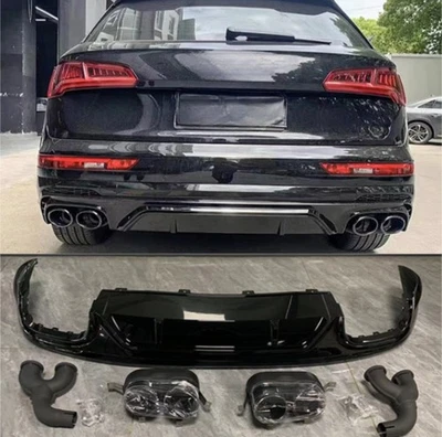 For Audi Q5 SQ5 SUV LED Black Rear Bumper Diffuser Lip&Tail throat 2018-2024 - Image 1 of 4