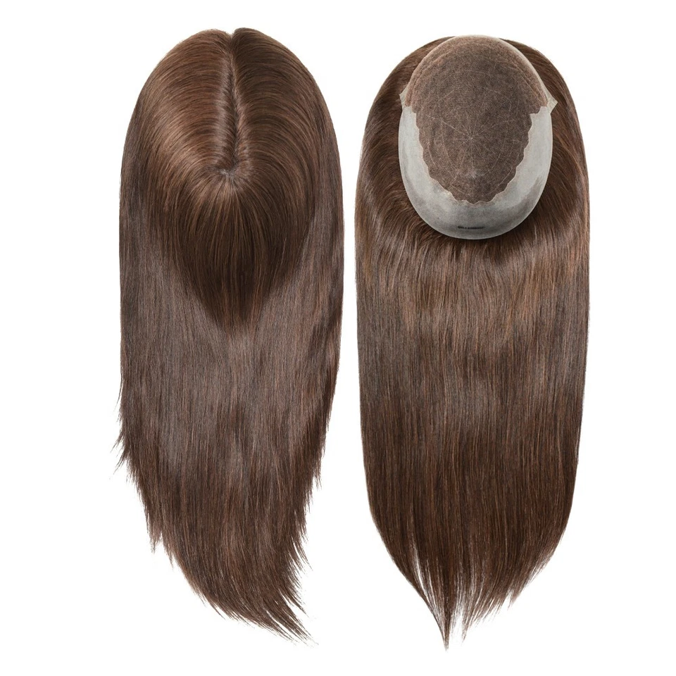 Toupee para Hombres Cabello Humano Encaje Sistema de Reemplazo de Piel Pelo Negro 16"" Cabello Foto 1 de 4