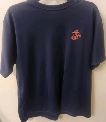 Marines Great American Short Sleeve Blue Shirt Crew Neck Logo Made In USA Men LG - Image 1 of 4