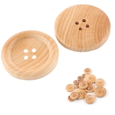 20PCS Round Wooden Buttons Natural Color Sewing & Crafts Assorted Sizes - Image 1 of 4