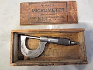 Starrett 0-1" Micrómetro Exterior # 202 Herramienta Trinquete Dedal con Estuche de Madera Cola de Milano - Imagen 1 de 6