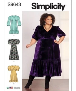 SIMPLICITY 9643 WOMEN'S DRESSES Sewing Pattern 30W-38W PLUS C D DD Cup Uncut - Picture 1 of 2