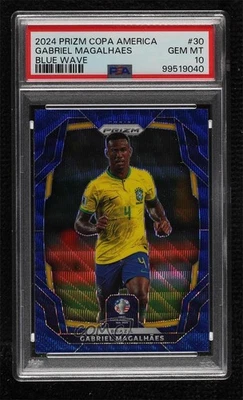 2024 Prizm CONMEBOL Copa America Blue Wave /199 Gabriel Magalhaes PSA 10 GEM MT - Image 1 of 2