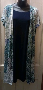 Perceptions New York Women Dress Size Medium Faux 2 Pc 2 In 1 Navy Blue Floral - Picture 1 of 11