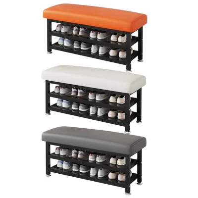 2 Tier Shoe Bench Cushion Storage Rack Storage Shoe Rack Footstool Home S/M/L/XL - Image 1 of 4