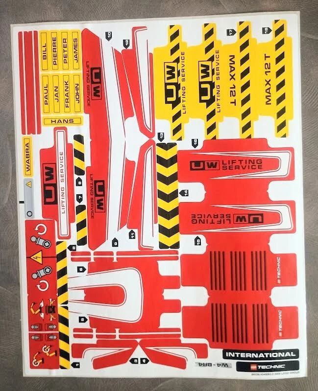 LEGO 8258 Camión Grúa Hoja de Pegatinas Originales - Calcomanías Auténticas Foto 1 de 1