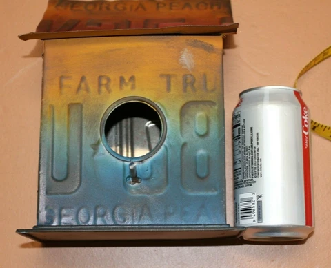 Boho Birdhouse Shelf Decor Handmade From Tin License Plate, Free Rent Cover