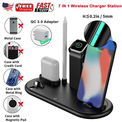 7 In 1 Charger Station Wireless Dock Charging Stand For iPhone 11/12/13 Pro - Image 1 of 4