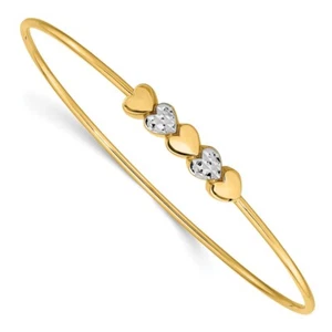 Brazalete Deslizable Corazones Corte Diamante Pulido Rodio 14kt y Blanco Real; 7.5 pulgadas - Imagen 1 de 5