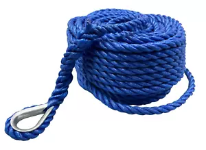 Cuerda de línea de amarre de 8 mm x 150 ft PP con dedal y anclaje de cadena ocular suave - Imagen 1 de 3