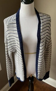 United By Blue Women's Organic Cotton Open Cardigan Navy, White, Beige Size XS - Picture 1 of 6