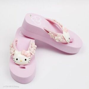 Sanrio Hello Kitty Slippers Women Wedge Flip Flop High Heels Slippers Ladies2023