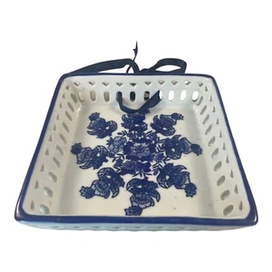 Blue And White MSI Irving Cutwork Porcelain Square Tray  Dish Reticulated Hearts - Picture 1 of 10