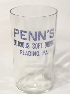 Penn's Refrescos Lectura PA Fuente de Soda Vaso de Vidrio de Colección Años 20 - Imagen 1 de 5