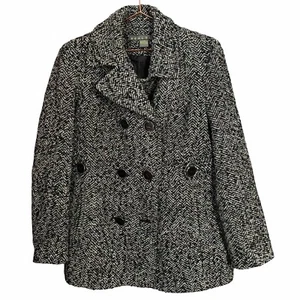 Kenneth Cole Reaction Womens Peacoat Size L Black White Double Breasted Tweed - Picture 1 of 9