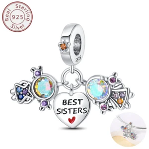 KUNSIR Sweet Sisters Bracelet Charm Best Friend Heart Pendants Friendship Gift - Picture 1 of 6