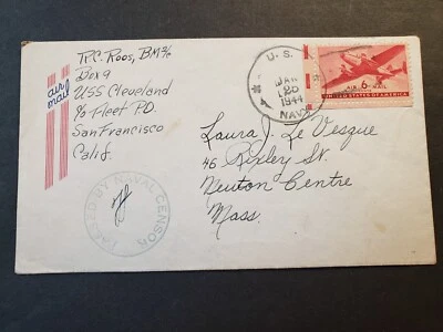 Cruiser USS CLEVELAND CL-55 Naval Cover 1944 Censored WWII Sailor's Mail - Image 1 of 2