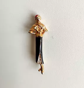 Vintage signed L'Officiel Laura Fabbri Italy Rare Brooch Black Enamel rhinestone - Picture 1 of 7