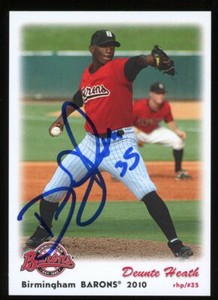 2010 Birmingham Barons DEUNTE HEATH Signed Card autograph AUTO WHITE SOX