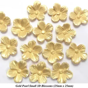 12 Gold Pearl 3D Blossoms edible flowers wedding cake cupcake decorations - Picture 1 of 1