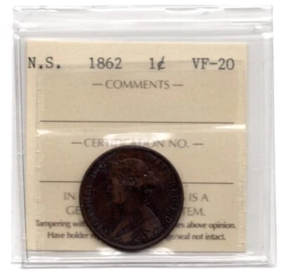 1862 Nova Scotia Large Cent Coin ICCS VF20 - Scarce Key - Image 1 of 2