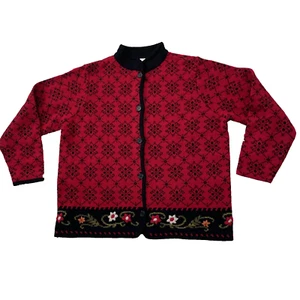 JM Collection JENNIFER MOORE Floral Cardigan Women 1X Red Black Boho Knit XL - Picture 1 of 21
