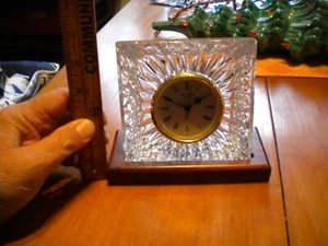 Vintage Clear Quartz Fragmented Waterford Crystal Desk Clock walnut stand - Picture 1 of 5
