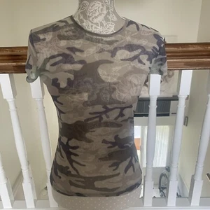 True Vintage Camo Chiffon T-shirt Warehouse Late 1990 Or  y2k Early 2000 Size 10 - Picture 1 of 3