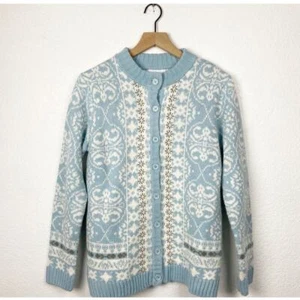 Neu Vintage National Blue Fair Isle Nordic Strick Pullover Cardigan M - Bild 1 von 11