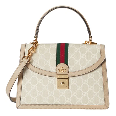 Bolso GUCCI Ophidia Mediano $2980 Beige/Blanco GG Lona Asa Superior Nuevo y Auténtico Foto 1 de 4