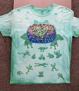 Frog T-shirt Escher Style Large Multicolor All Over Print Shirt Wildlife Nature - Picture 1 of 4