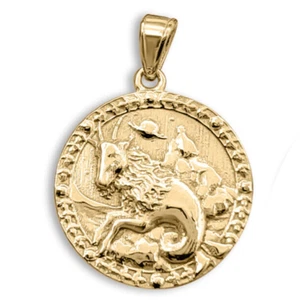 Real 18K Yellow Gold Capricorn Pendant, Zodiac Sign Coin Pendant Astrology - Picture 1 of 8