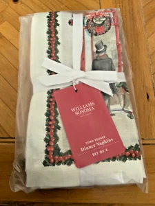 Williams Sonoma HolidaySquare Napkins Red , Beige, Green Napkins Set of 4 NIP - Picture 1 of 2
