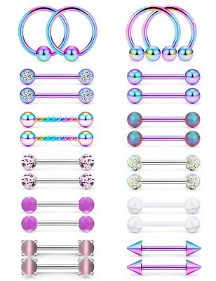 Oufksiyy 12 Pairs Nipple Rings Surgical Stainless Steel Hypoallergenic Nipple... - Image 1 of 4