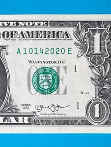 October 14, 2020 : A 10142020 E BIRTHDAY Note $1 One Dollar Bill *UNC* - Picture 1 of 3