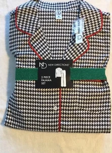 New Directions Black White Check 2 Piece Long Sleeve Pajama Set Women M New W/T - Picture 1 of 3