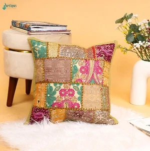 Ethnic Decorative Indian Handmade Beige Color Khambadiya Cushion Cover  Pillow - Picture 1 of 5
