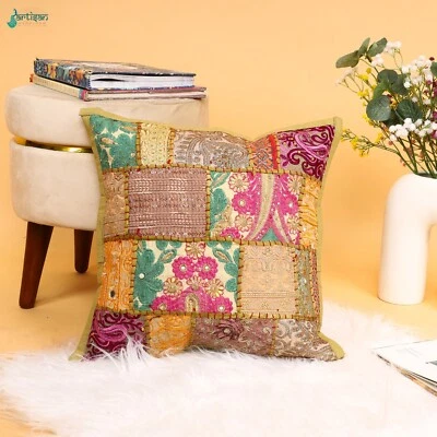 Ethnic Decorative Indian Handmade Beige Color Khambadiya Cushion Cover  Pillow - Image 1 of 4