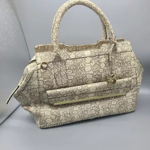 Bolso Cartera de Cuero Brahmin Estampado de Serpiente (Sin Correa) Grande Marfil/Topo/Dorado Nuevo - Imagen 1 de 15
