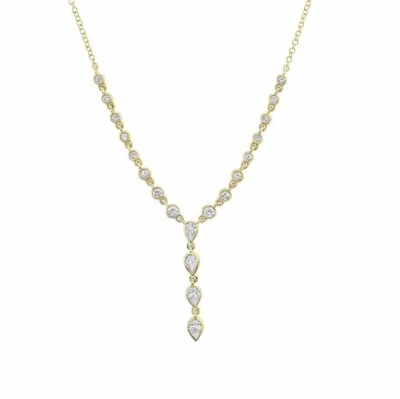 Pear Diamond Lariat Necklace 14K Yellow Gold Y Drop Natural 0.50 CT Certified - Image 1 of 3