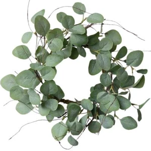 Eucalyptus Leaves Wreath Metal Polyester Green Wreath 14 Inches For The Front Do - Picture 1 of 9