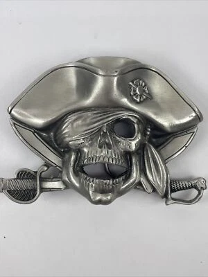 Vintage Fine Pewter Belt Buckle Ghost Skeleton Pirate (4"x3") #4486 Dated 1997 - Image 1 of 4