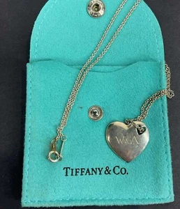 Tiffany & Co. 16" Sterling Silver Heart Necklace – Engraved 'W&A' – w/ Pouch - Picture 1 of 4