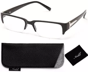 Medio Marco Lentes Transparentes Moda Gafas Modernas Negras Moda Estilo Moderno - Imagen 1 de 3