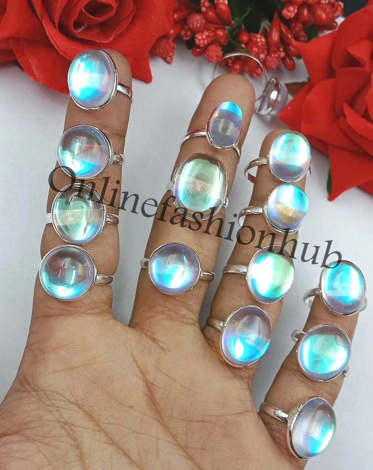 Alluring Mystic Topaz Gemstone 925 Sterling Silver Plated Handmade Rings Lot - Image 1 of 3