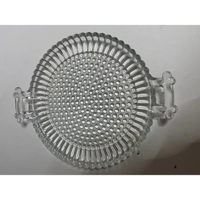 RARE Vintage Jeanette  Glass Serving plate Hobnail Design with Handles - Image 1 of 3