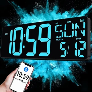 TXL 17.2" Large Digital Wall Clock Bluetooth Bluetooth&remote-ice Blue - Picture 1 of 9