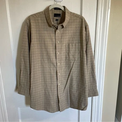 Bill Blass Men's Tan Plaid Checkered Button Down Long Sleeve Shirt SZ XL - Image 1 of 4