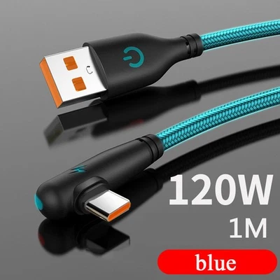 USB-C Lead Fast Charge Braided Cable USB to Type C 3A 90 Degree 120W Samsung↷ - Image 1 of 4