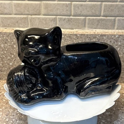 Vintage 50's McCoy Pottery Black Kitten Cat Planter 348A USA - Image 1 of 4